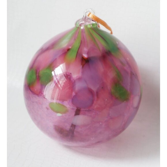 Hand-Blown Glass Ornament With Tree Design In Shades Of Pink & Green - Picture 2 of 5